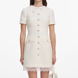 CREAM BOUCLE LACE TRIM MINI DRESS Self-portrait PF26-002SB-C-CREAM