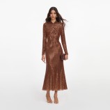ROCHIE MIDI CU STRASURI Self-portrait PF26-116M-BR-BROWN