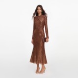 ROCHIE MIDI CU STRASURI Self-portrait PF26-116M-BR-BROWN