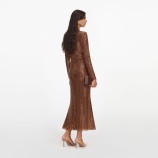 ROCHIE MIDI CU STRASURI Self-portrait PF26-116M-BR-BROWN