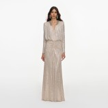 ROCHIE LUNGA CU STRASURI Self-portrait AW26-009XC-CH-CHAMPAGNE
