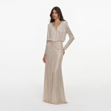 ROCHIE LUNGA CU STRASURI Self-portrait AW26-009XC-CH-CHAMPAGNE