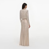 ROCHIE LUNGA CU STRASURI Self-portrait AW26-009XC-CH-CHAMPAGNE