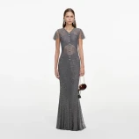 GREY RHINESTONE FISHNET MAXI DRESS Self-portrait SC26-162X-GR-GREY