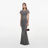 GREY RHINESTONE FISHNET MAXI DRESS Self-portrait SC26-162X-GR-GREY