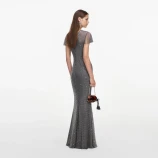 GREY RHINESTONE FISHNET MAXI DRESS Self-portrait SC26-162X-GR-GREY