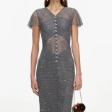 GREY RHINESTONE FISHNET MAXI DRESS Self-portrait SC26-162X-GR-GREY