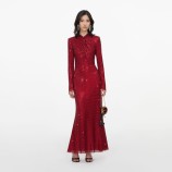 ROCHIE MIDI ROȘIE DIN PLASĂ CU PIETRE STRĂLUCITOARE Self-portrait SC26-172M-R-RED