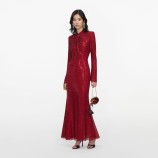 ROCHIE MIDI ROȘIE DIN PLASĂ CU PIETRE STRĂLUCITOARE Self-portrait SC26-172M-R-RED