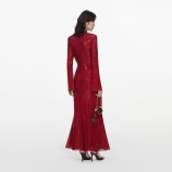 ROCHIE MIDI ROȘIE DIN PLASĂ CU PIETRE STRĂLUCITOARE Self-portrait SC26-172M-R-RED
